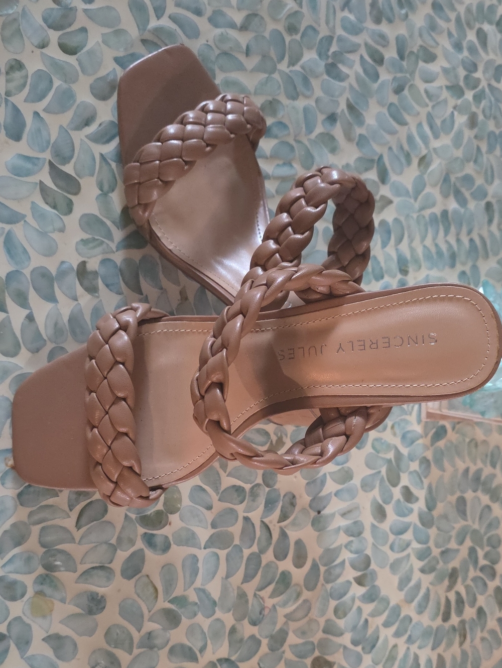 Sincerly Jules Tan Braided Double-Strap Slide Heels